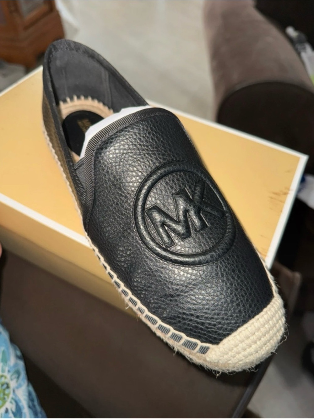 Michael Kors Black Leather MK Espadrille Slip-On